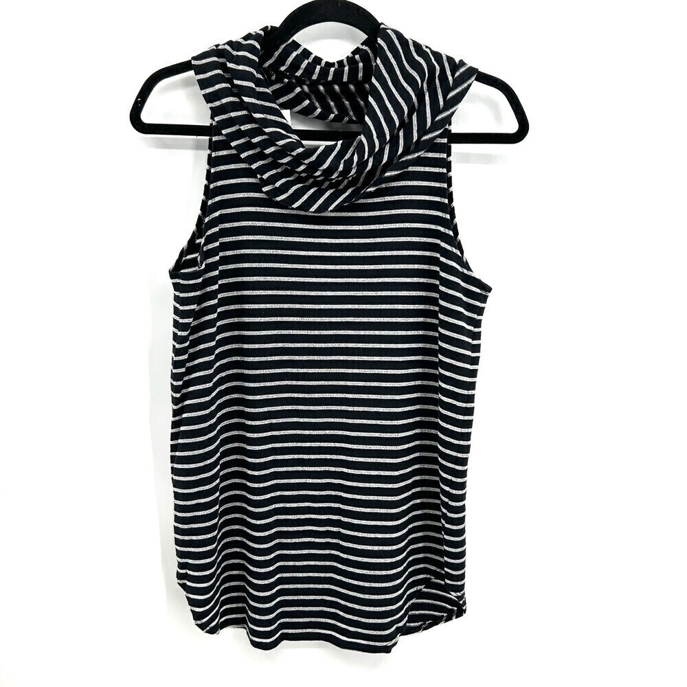 NWT CHASER Black Silver Metallic Cowl Neck Knit Open Back Tank Top Size Medium